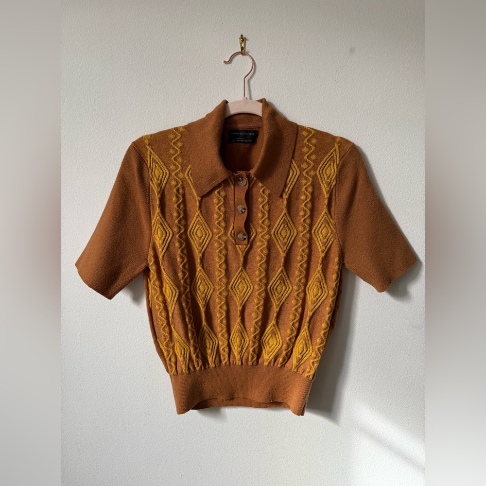 Urban Outfitters Bryce Jacquard Knit Sweater Polo Top size Large